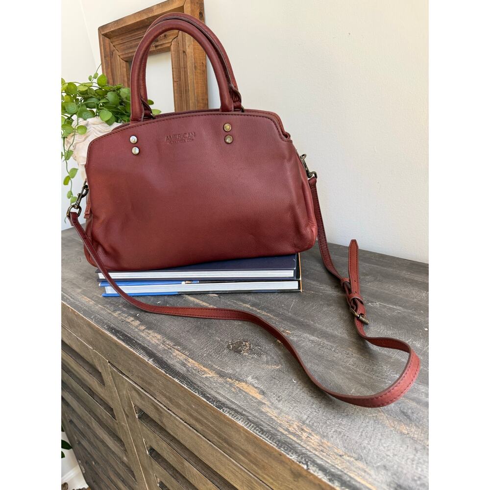 American Leather Co Burgundy Leather Satchel Crossbody Bag - Picture 8 of 14